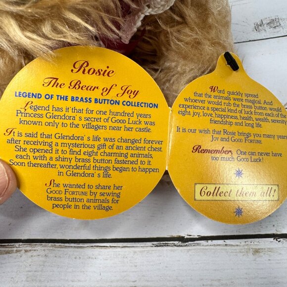 Rosie Bear Brass Button Collectables 10" Plush Bear Glass Hat Tags Vtg - Picture 6 of 10